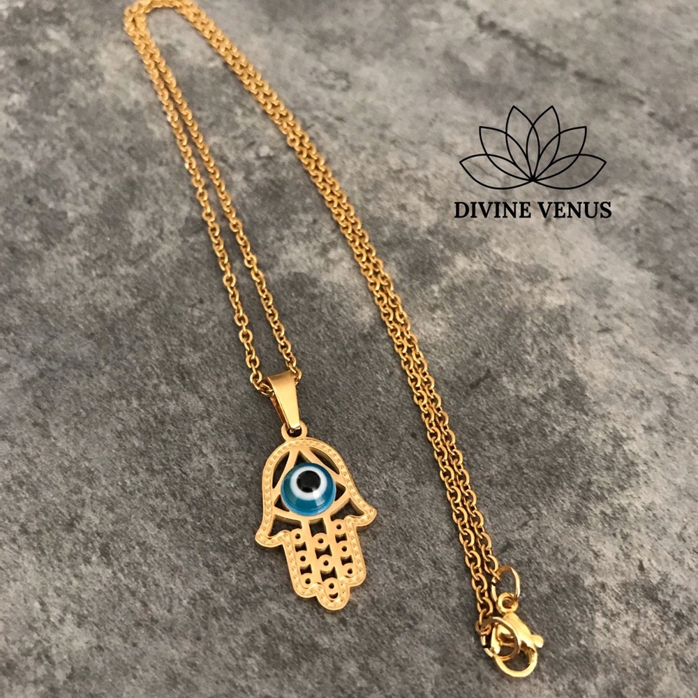 Hamsa Evil Eye Stainless Steel Necklace - Picture 11 of 12
